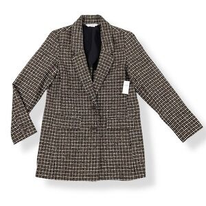 Old Navy Blazer Women XS Brown Plaid Button Pockets Office Academia NWT